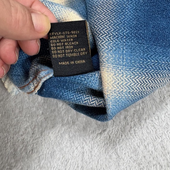 STS Ranchwear Western Shirt Womens XL Blue Plaid 100% Cotton Cowgirl Pearl Snap - Picture 7 of 9